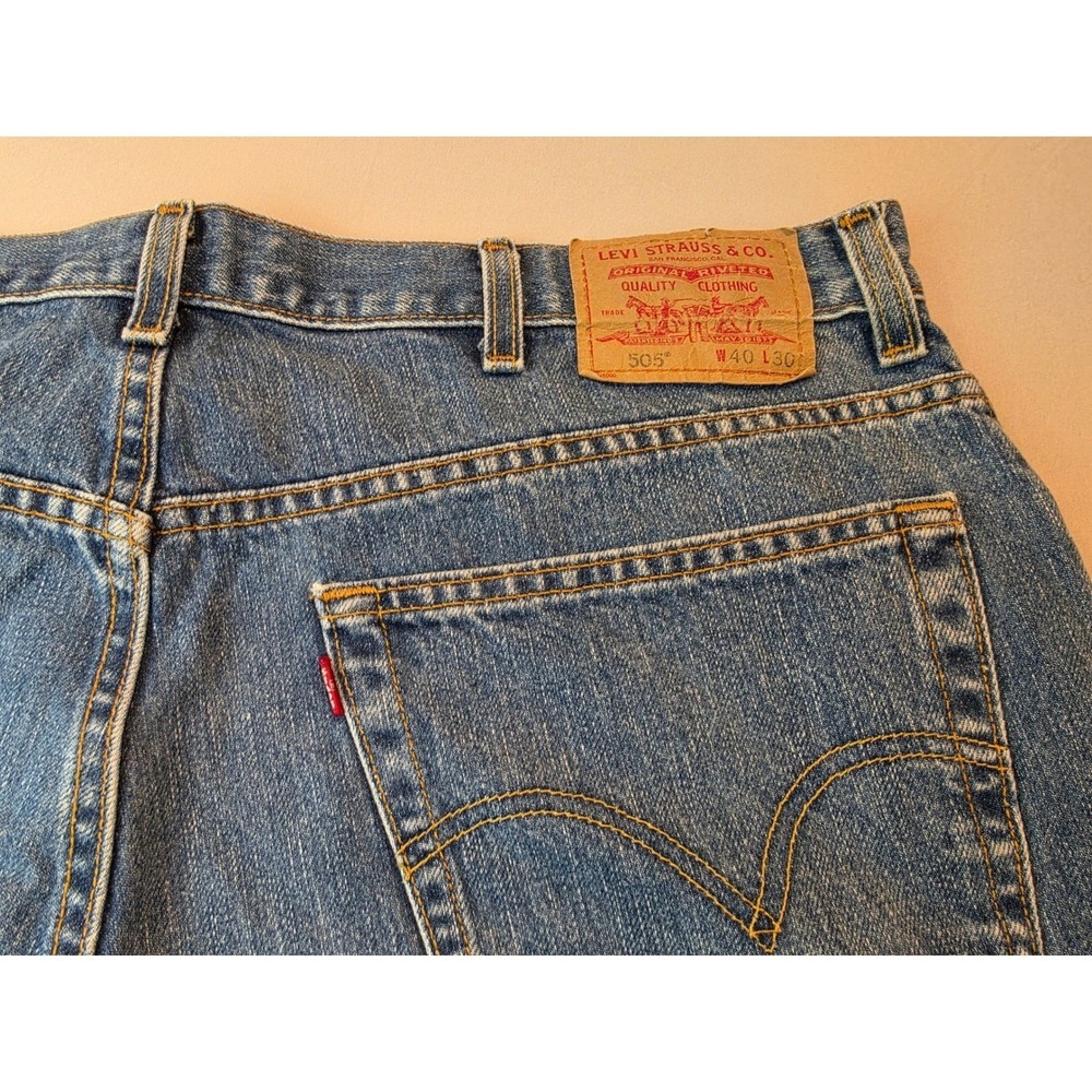Levis 505 Regular Fit Jeans Mens 40x30 Blue Denim Straight Leg 100% Cotton 0802 - Picture 3 of 6